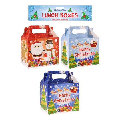 Pack of 6 Christmas Party Lunch Box 3 Assorted design 14l X9.5w X12h Cm