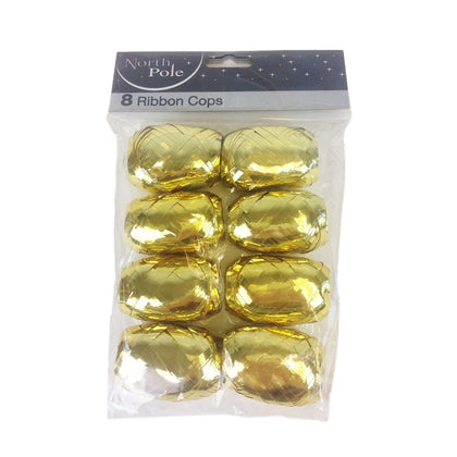 Pack of 8 North Pole Gold Ribbon Cops