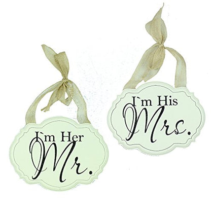 Amore Pair of Wall Plaques Decorations - 'I'm Her Mr' & 'I'm His Mrs' Set of 2