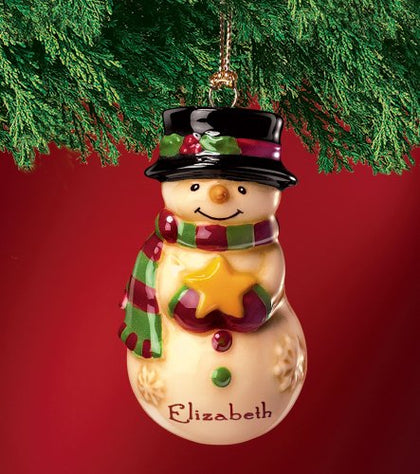 Mini Ceramic Personalized Snowman Ornament-Elizabeth