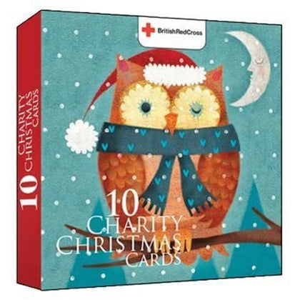 Charity Christmas Cards In Aid of The British Red Cross Christmas Owl Box of Of 10 Cards & Envelopes