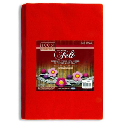 Pack of 10 A4 Red Felt Sheets by Icon Craft