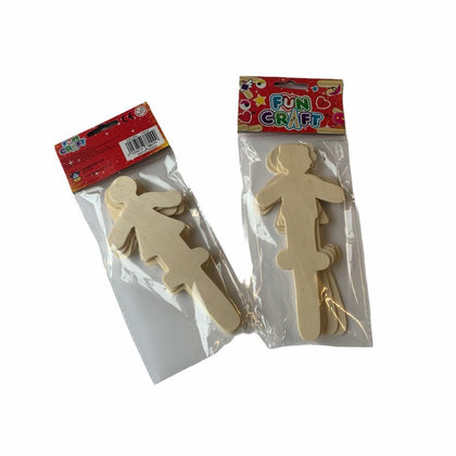 Pack of 6 Male and Female Cutout Wooden Craft Sticks