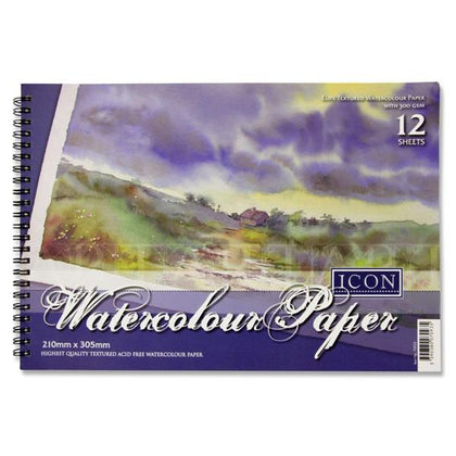 A4 300gsm 12 Sheets Wiro Watercolour Pad by Icon Art