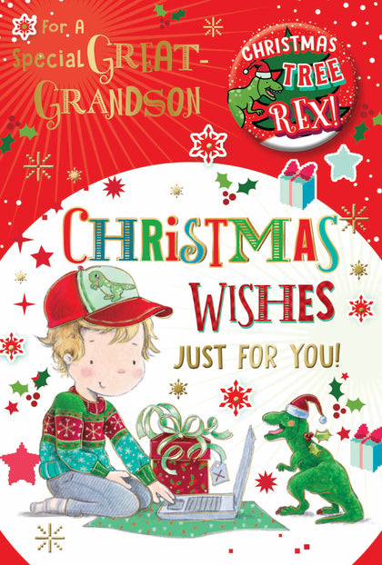 For a Special Great Grandson Just for You Christmas Card with Badge