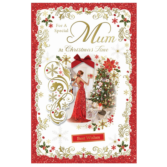 Christmas Wishes To Mum Elegant Red Dress & Festive Decor Card
