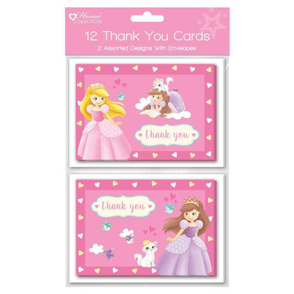 Pack of 12 Princess Design Thank You Cards