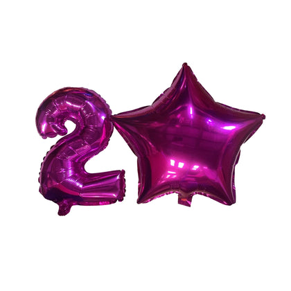Pink Number 2 and Pink Star Foil Balloons with Ribbon and Straw for Inflating