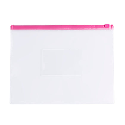 Pack of 12 A5 Clear Zippy Bags with Pink Zip