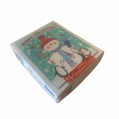 Box of 24 Happy Christmas Cards Snowman and Penguins Design