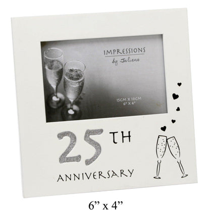 Ivory 25th Silver Wedding Anniversary Photo Frame with glitter cutout