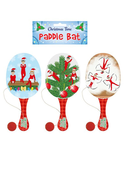 Christmas Elfin Around Wooden Paddle Bat and Ball Games 22cm