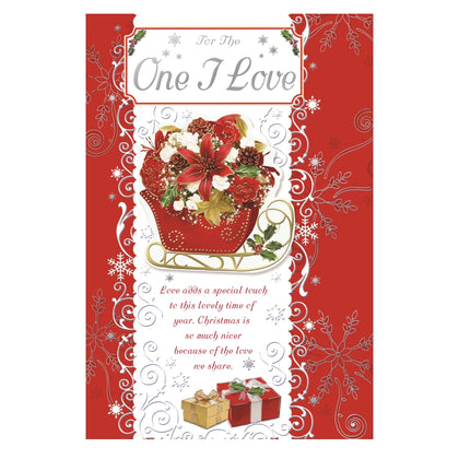 For The One I Love Sleigh With Flowers Design Christmas Card