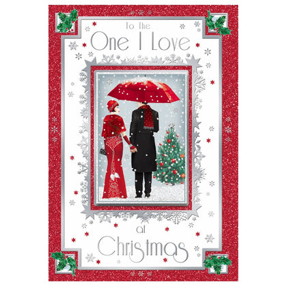 To The One I Love Lovely Couple Under Umbrella Design Christmas Card
