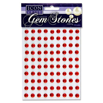 Pack of 90 Pearl Red Self Adhesive 8mm Gem Stones by Icon Craft