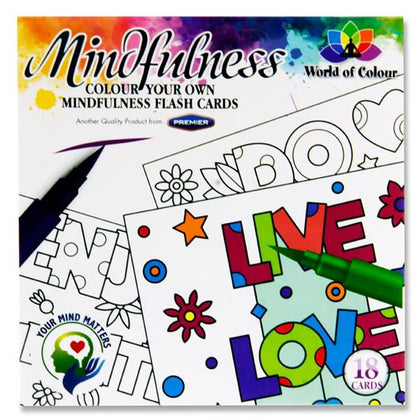 Book of 18 100x100mm Colour Your Own Mindfulness Flash Cards by World of Colour