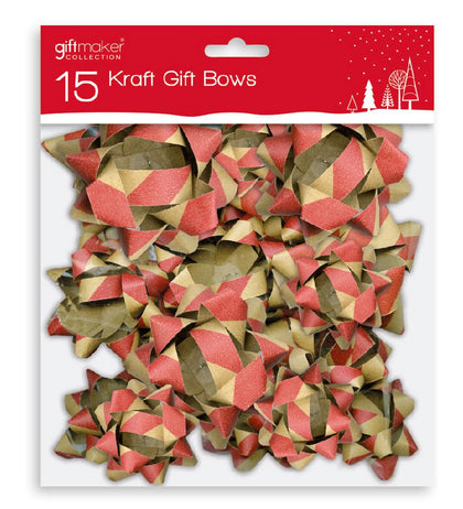 Pack of 15 Christmas Assorted Kraft Gift Bows