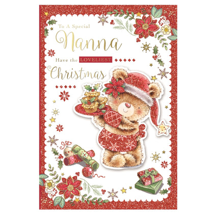 To a Special Nanna Bear Holding Cupcakes Design Christmas Card