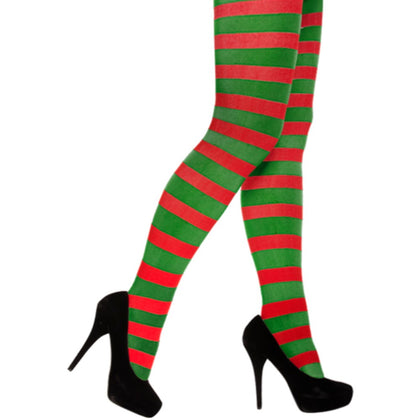 Red & Green Christmas Elf Stripy Tights