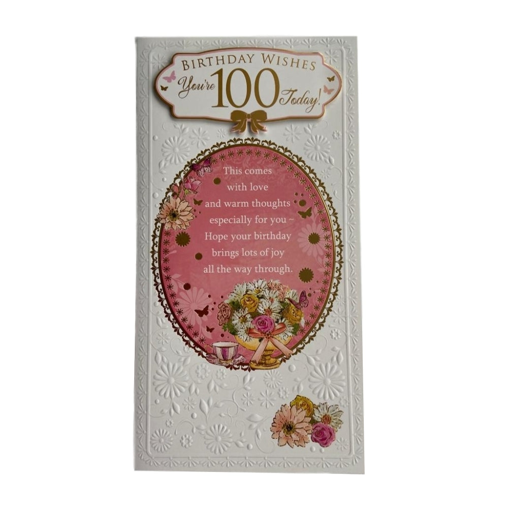 Birthday Wishes On 100th Foil Finished Soft Whispers Card