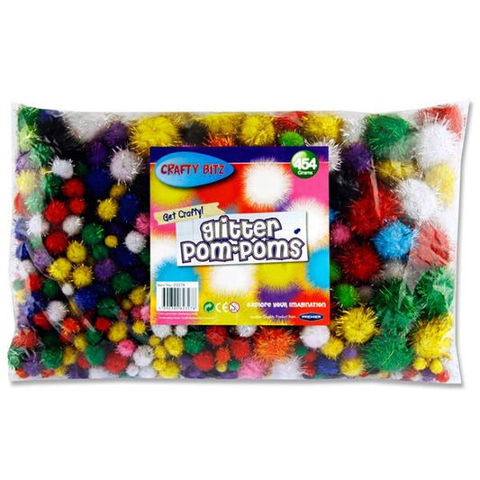 Bag of 454g Assorted Glitter Pom Poms by Crafty Bitz