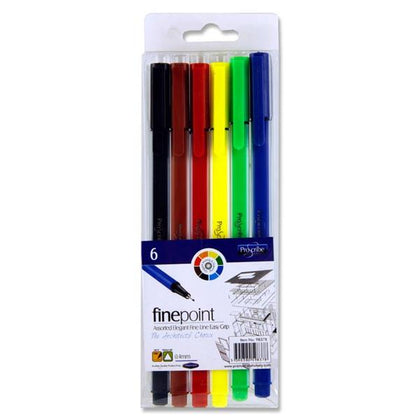 Pack of 6 0.4mm Fine Point Triangular Felt Tip Pens by Pro:scribe