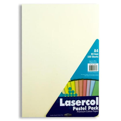 Pack of 100 Sheets A4 80gsm Pastel Assorted Colour Paper by Lasercol