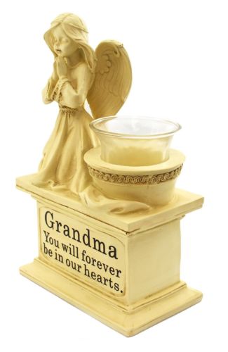 Grandma Graveside Memorial Angel Cherub Praying Kneeling with Glass T Lite Holder