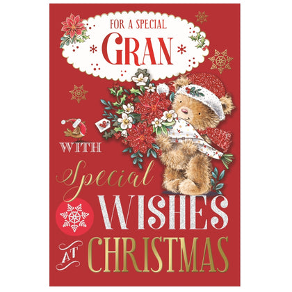 For a Special Gran Bear Carring Flower Bouquet Design Christmas Card