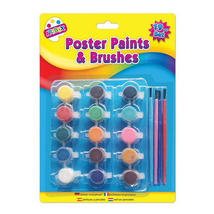 Pack of 15 Poster Paints Colours & 4 Brushes Painting Set