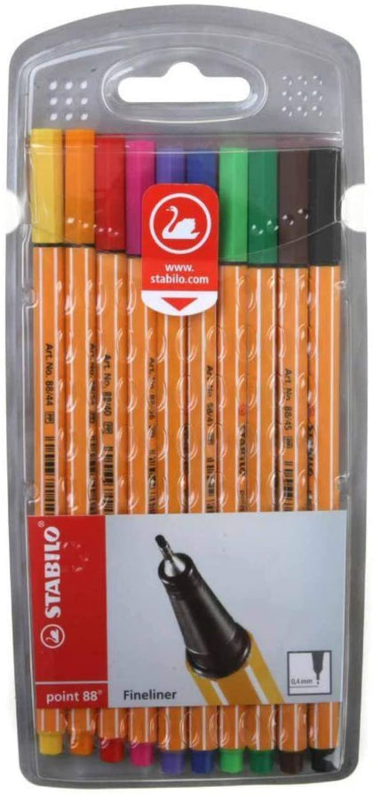 Pack of 10 Fineliner Point Colour Pens