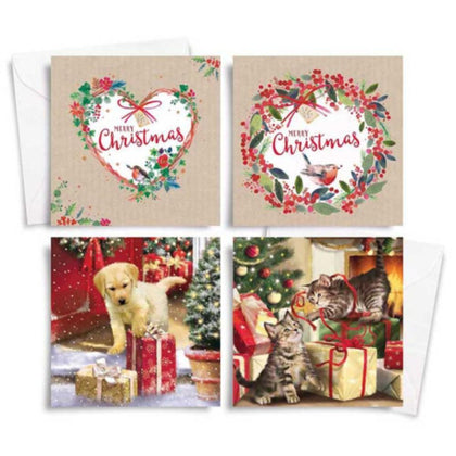 10 Square Traditional Christmas Cards Cat and Dog