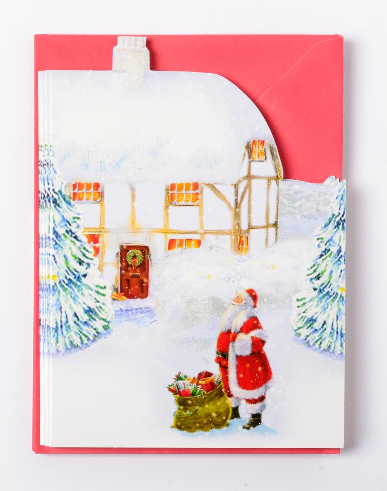 Pack of 10 Port Embossed Snow Scene Design Christmas Greeting Cards