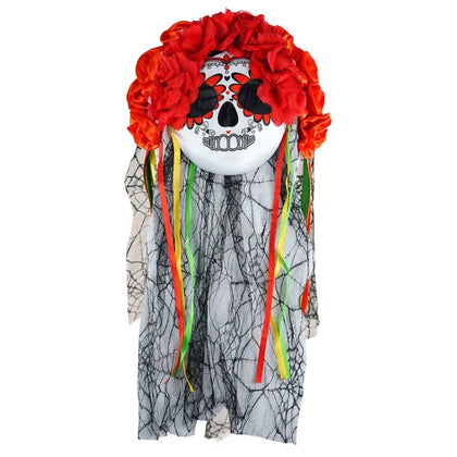 Day of the Dead Mask with Veil and Flowers for Halloween Party