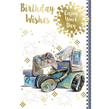 Birthday Wishes Enjoy Your Day Open Male Gadgets Design Celebrity Style Greeting Card