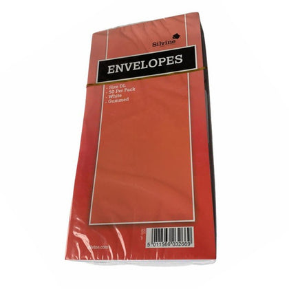 Pack of 50 Silvine DL White Gummed Envelopes