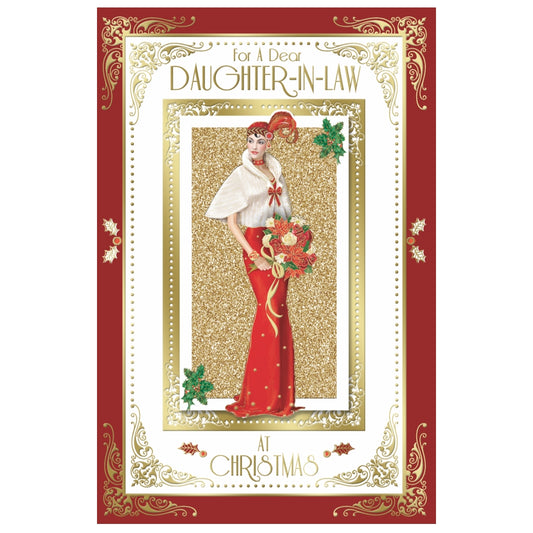 For Daughter In Law Elegant Woman Holding Flowers Design Christmas Card