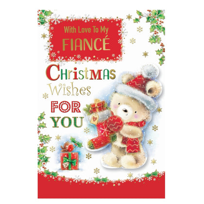 With Love To My Fiance Teddy With Stocking Design Christmas Card