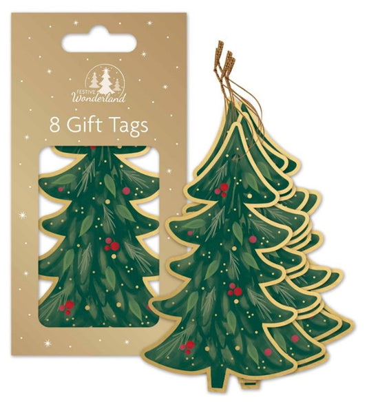 Pack of 8 Christmas Tree Shaped Gift Tags