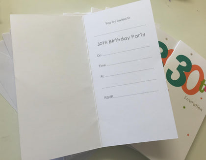 30th Birthday Party Invitations - Pack of 8 White