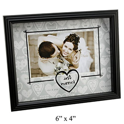 New View Sketchy Cartouche Photo Frame -'Just Married' glass printed Frame