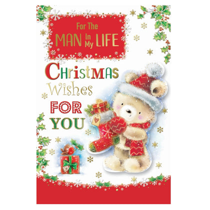 For The Man In My Life Teddy With Stocking Design Christmas Card