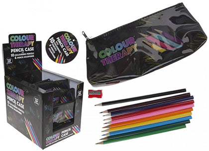 Colour Therapy Black Triangle Pencil Case with Pencils