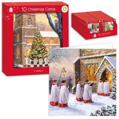 Pack of 10 Square Choir Scene Design Christmas Cards