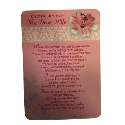 Loving Memory Graveside Memorial Card & Holder of My Dear Wife
