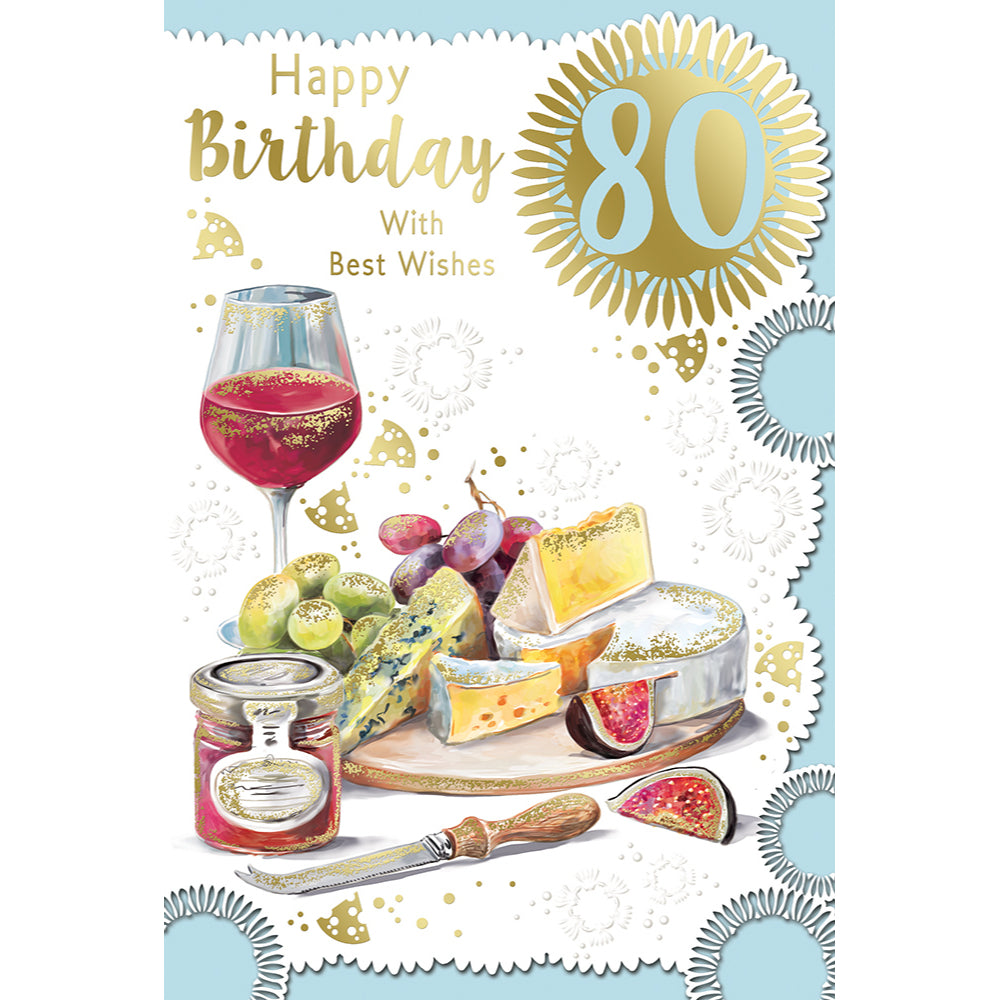 Happy Birthday With Best Wishes Open Male 80th Celebrity Style Greeting Card