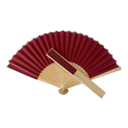 Burgundy Fabric Foldable Hand Held Bamboo Wooden Fan