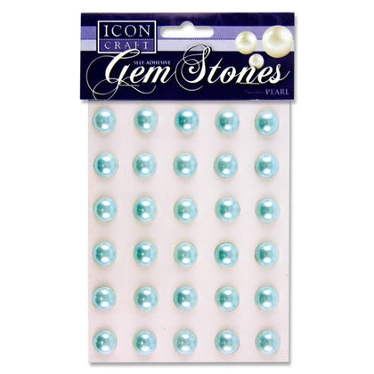 Pack of 30 Pearl Baby Blue Self Adhesive 14mm Gem Stones by Icon Craft