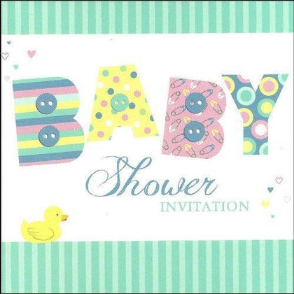Baby Shower Invitation Cards Cute Rubber Duck Design - 6 Cards & Envelopes
