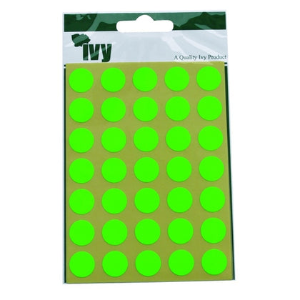 Pack of 140 Green Fluorescent 13mm Round Sticky Dots